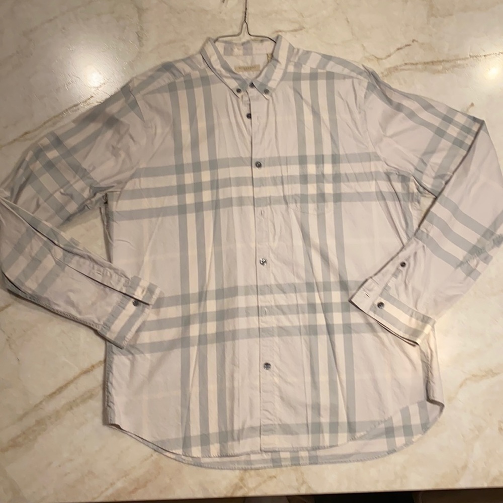 Burberry gray and beige plaid shirt size XL